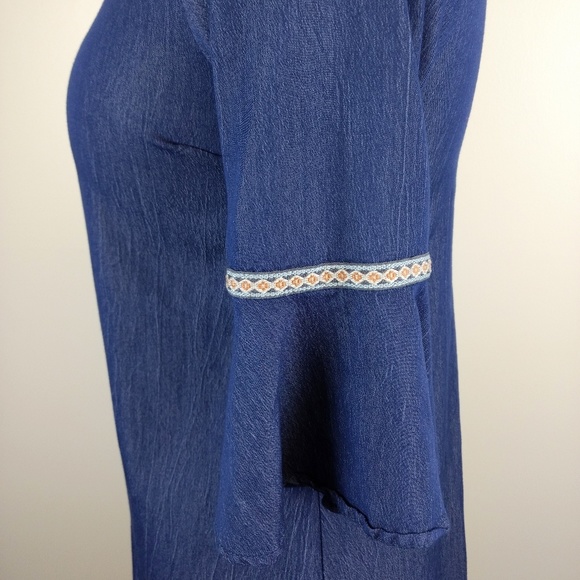 Anthropologie Naïf Chambray Dress Bell Sleeve with Embroidery - Picture 5 of 6